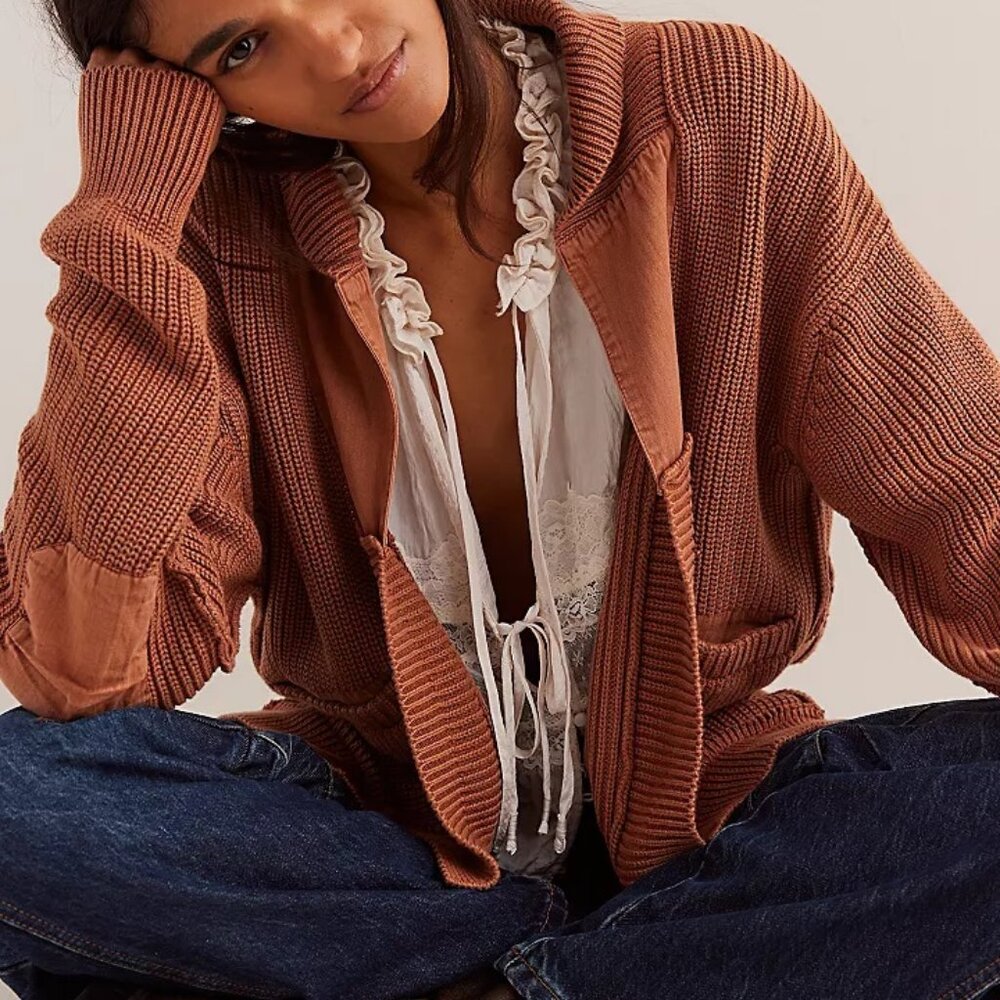 We the Free Worn Thru Surplus Cardi Tan Brown Meerkat XL Free People 158